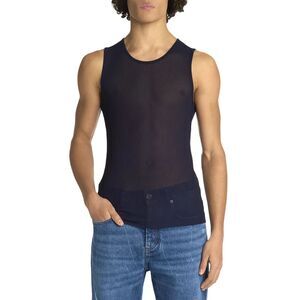 AMI Mens Shirt Small Navy Pullover Crew Tank Top Mesh Sheer Stretch $305